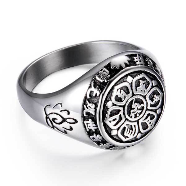 Om Mani Padme Hum Lotus Mantra Ring – Silver, Gold - Ring - Inner Wisdom Store